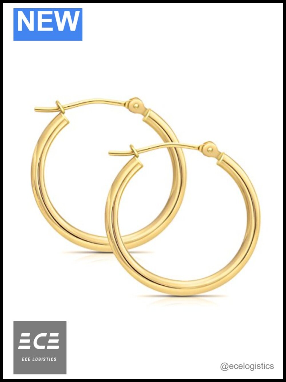 14k Yellow Gold Classic Shiny Polished Hoop Earrings Plain Round Hoops